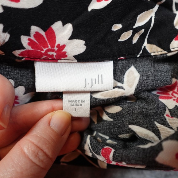 J Jill Dress Womens Large Black Floral Sleeveless Collared Midi Dress Pockets - Picture 9 of 10